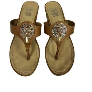Impo Women's Brown Ornamented Thong Wedge Sandals Size 8 Casual